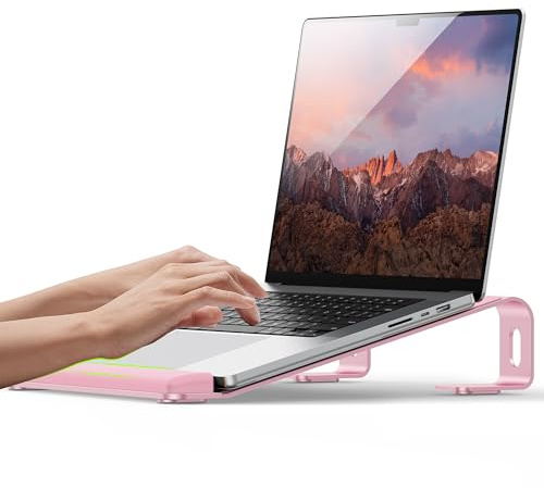JCZT Aluminum Laptop Stand, Notebook Stand with Wrist Rest, Ergonomic Detachable Laptop Mount, Computer Stand Compatible with 10-17'' All Laptops Such as MacBook Air Pro/HP/Dell/Lenovo, Pink