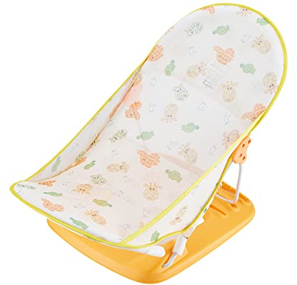 Faltbare Baby-Badewanne mit 3 verstellbaren Liegepositionen, Badewannenstütze für den Einsatz im Waschbecken oder in der Badewanne, Babybadewanne für Neugeborene 0–12 Monate, Gelb, 60 x 33 x 35 cm