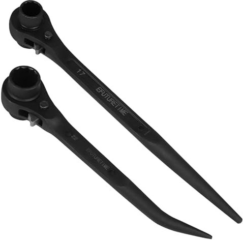 efuturetime 2PCS Chiave Cricchetto per Ponteggi, Cricchetto da 17/19 mm con Impugnatura Diritta + Cricchetto da 19/22 mm con Impugnatura Curva, Cricchetto per Ponteggi Reversibile in Cr-V, Nero