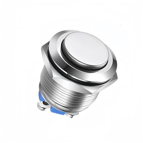 16 MM Interruttore a Pulsante Momentaneo, IP67 Pulsante Impermeabile in Metallo, SPST Terminale a Vite, 3A/12V 24V 36V DC 220V 250V AC Tasto Momentanei Tondo per Auto Camion Marine RV e Barca