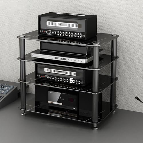 Stereokabinett Media Storage Cabinet mit Anti-Vibrationsfüßen, Großes Fassungsvermögen Stereo Racks and Stands Cabinet/ Bookshelf, Freistehender Heimkino-Schrank/ Gaming-Regal(Color:Black,Size:4-Tiers