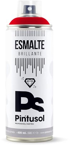 PINTUSOL Bombe Peinture Émail Brillante Rouge Trafic RAL3020 Finition Brillante, Résistant UV Haute Opacité, Application Facile, Multisurface Bois Métal Plastique Verre, Spray Professionnel 400ml