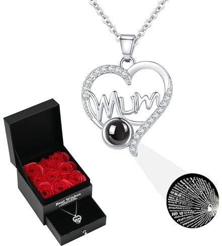 Hankers Gifts for Mum, Mothers Day Gifts for Her, Preserved Rose Flowers Birthday Gifts for Mom, Eternal Rose I Love You Necklace for Mum from Son/Daughter, Christmas Gifts Valentine's Day