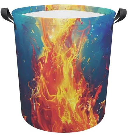 Buring Fire Laundry Basket, Bonfire Collapsible Laundry Hamper, Waterproof Oxford Cloth Laundry Bag with Handles, Flame Clothes Toy Organizer Basket for Room