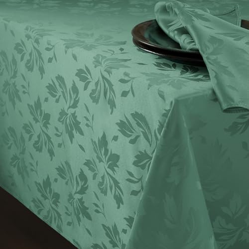 Romanstile Tischdecke abwaschbar 140x240 Mint Grün Frühling rechteckig Luxuriös Blätter Damast Muster wasserabweisend Tischtuch Table Cloth für Geburtstag,Ostern,Spring,Outdoor,Garten,Balkon