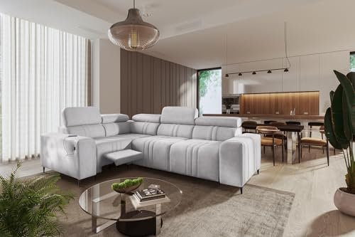 All4All Ecksofa mit Schlaffunktion Fabio II Mix 273 cm x 202 cm - Eckcouch ohne Bettkasten - Sofa in L-Form - Kleines Sofa mit Fußhocker - Relaxfunktion - Loft Stil - Seite Links - Grau 26