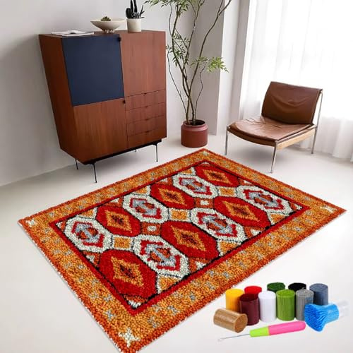 RxiBeFuw Kit para Cojín de Ganchillo de Alfombra 38 x 52 cm Kit de alfombras con Gancho de Pestillo -Kit de Tejer con Gancho Cojín de Sofá Alfombra- Kit para Hacer tapices Manualidades Hacer Alfombra