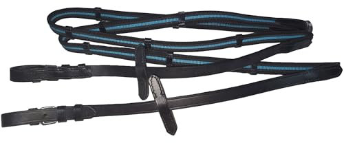 Brama West Gürtzügel Pferd aus Leder und Gummi mit Stoppern (Blau Türkis, Shetty)