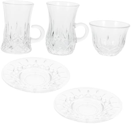 Alipis Tazzine per Caffè in Vetro Trasparente Piattino Set da Caffè Turco Design Europeo Elegante Piccole Tazze per Tè Nero e Espresso per Uso Personale Casa Ufficio