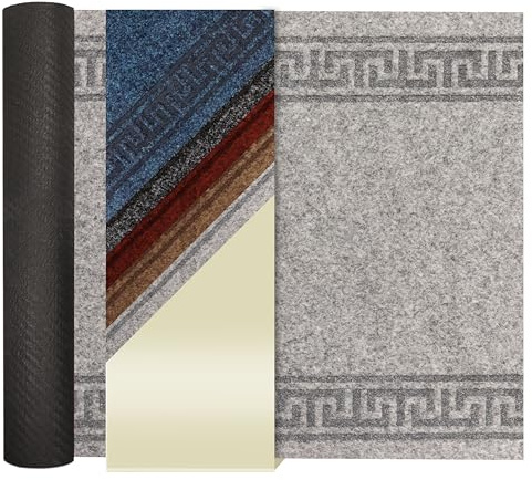 Primaflor Schmutzfangläufer Olympia | 80x400 cm | Grau | Rollenware | Strapazierfähige Schmutzfangmatte mit Gel-Rücken, griechischer Bordüre, Sauber-läufer, Fußmatte zuscheidbar
