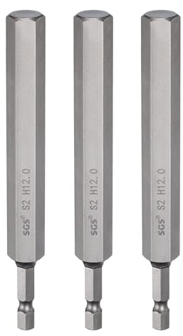 QUARKZMAN 3Pcs H12.0 Embout de Tournevis Hexagonal 12mm Métrique Pointe Plate 1/4 Tige Hexagonale 135mm (5.3) Longue Magnétique Embouts de Tournevis Industriels à Douille Hexagonale