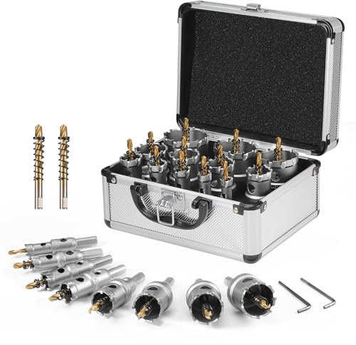 Gueenky 12 Pezzi Seghe a Tazza per Metallo, 14-54 mm TCT Punta per Sega a Tazza con Punta di Centraggio, Frese a Tazza per metallo Acciaio Inox Legno Lega di Ferro