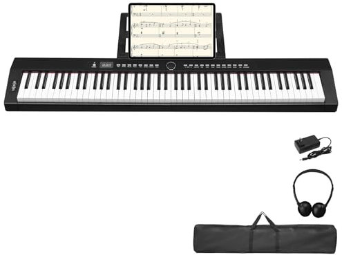 LALAHO E-Piano 88 Tasten Halbgewichteten, Klavier Digital Piano für Anfänger, Full Size Keyboard Piano mit Sustain-Pedal, Notenständer, Kopfhörer, Bluetooth MIDI, Schwarz