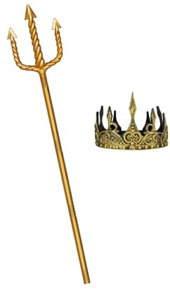 King Neptune Trident, Gold Tridents Costume Halloween Adult King Trident Devil Trident Costume with Crown for Adults Dress Cosplay Costume (With crown)
