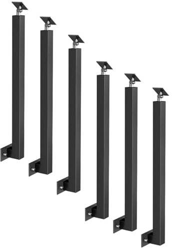 Lot de 6 Poteaux de Balustrade D'escalier à Montage Latéral, Supports Plats Réglables 270°, Rampe D'escalier pour Marches Terrasse, Loft, Kit de Piliers Garde-Corps Intérieurs(Size:95cm/37.4in)