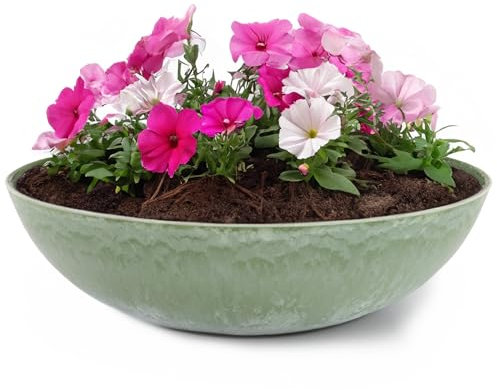 matches21 HOME & HOBBY Pflanzschale für draussen in Oliv-grün marmoriert 30 x 9 cm als wetterfeste Blumen-Schale