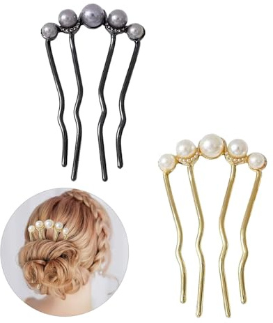 Lot de 2 peignes à cheveux à clipser - Épingles à cheveux dorées - Pour femme - Épingles à cheveux - Perles en forme de U - Perles à clipser - Broche française - Fourchette à cheveux - Perles