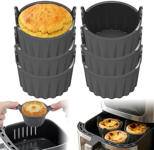 Joaecosmhui Silikon Muffinförmchen Airfryer, Airfryer Zubehör, 6 Stück/Grau | Muffinform Silikon für Heißluftfritteuse, Rund Wiederverwendbare Backförmchen aus Silikon - BPA-frei / Maschinenwaschbar
