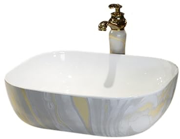 CYQQRDZSW Lavabo da Appoggio per Bagno 19,6 X 15,7, Lavandino Bagno con Rubinetto e Accessori di Scarico, Lavandini Bagno in Pietra per WC/Bagno degli Ospiti