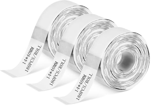 3 rotoli di nastro termico per etichette, 14 x 40 mm, adatto alla stampa di codici a barre, nomi, ecc., per uso domestico, in ufficio, ecc. (180 etichette per rotolo) (Trasparente)