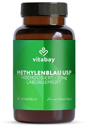 Vitabay metylenblå kapslar – 60 stycken – med 20 mg metylenblå per kapsel – utvecklad för forsknings- och analysändamål – laboratorietestad i Tyskland