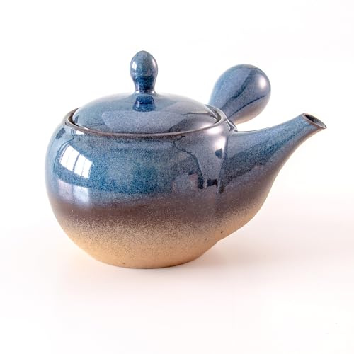 Asayu Japan Teiera tradizionale Kyusu - Namakoyu - Media, 350 ml (11,83 fl. oz), smalto blu - Prodotto in Giappone (Tokoname-Yaki) - Per tè verde e cerimonie del tè