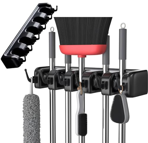 Wxyjxqy Broom Holder Wall Mount,Broom and Mop Organizer Wall Hanging,Broom Holder with Hooks and Slots for Home,Garage,Garden,Laundry,Kitchen