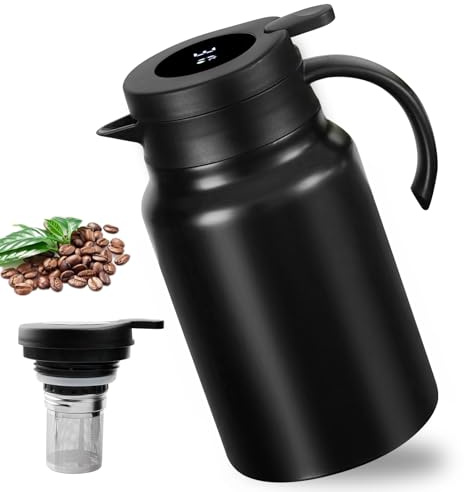 Termos med tesil och temperaturdisplay, 1,5 l isoleringskanna, tekanna termos av dubbelväggig rostfritt stål termokanna, varmhållningskanna, kaffekanna termo, vakuumkanna för te, kaffe och mjölk