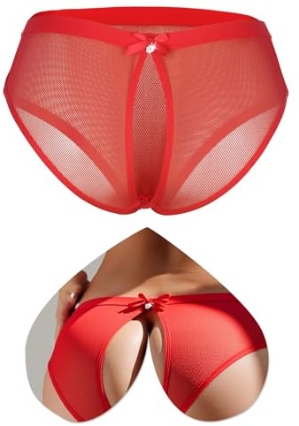 ohyeahlady Perizoma Aperto sul Fondo Donna Rete Slip Donna Hot con Buco Taglia Forti Tanga Hot Donna Cotone Vita Bassa Senza Cuciture Mutande Donna Brasiliana Curvy Slip Intimo XXL,Rosso