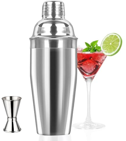 CUEMOON Shaker, shaker da cocktail in acciaio inox, 750 ml, con misurini 15/30 ml Set di bevande