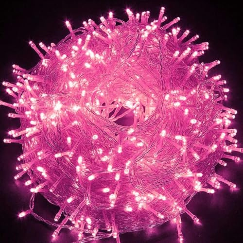 YUANHUYUOU Luci della stringa di Natale - 10M 100LED elettrico alimentato luci della stringa all'aperto, luci calde bianche fata per camera da letto, matrimonio, arredamento giardino (rosa)