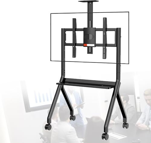 Höhenverstellbarer interaktiver Whiteboard-Ständer für 42-75-Zoll-Fernseher und interaktive Tafeln, unterstützt 80-120 kg, verfügt über 4 feststellbare Räder, ideal für Klassenzimmer, Schwarz