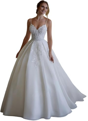JAEDEN Damen Prinzessin Brautkleider A-Linie Spaghettiträger Hochzeitskleid Tüll Standesamtkleid
