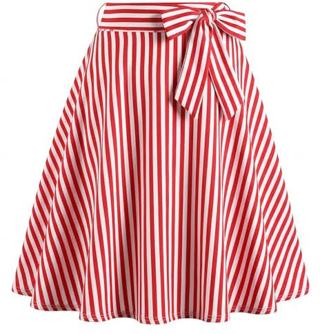 WERFORU Gonna midi da donna anni '50, gonna a pois rockabilly, vintage, linea a swing, gonna a pieghe con cintura, M