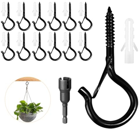 NAMIS 12 Stück Haken zum Schrauben,Hakenschrauben mit Sicherung,Schraubhaken Silber,Schraubhaken Edelstahl,Zum Aufhängen von Pflanzenkörben,Lichterketten,Windspielen und Vogelhäuschen