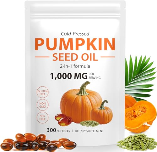 Pumpkin Seed Oil Capsules 300 Softgels - Cold Pressed Virgin Pumpkin Seed Oil Supplement with Essential Fatty Acids & Phytosterols - Supports Hair Growth, Urinary, Bladder & Prostate Health, Non-GMO