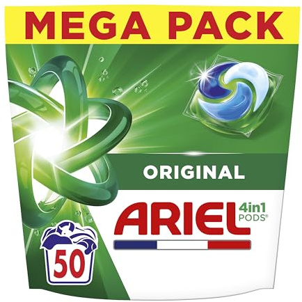 Ariel PODS 4en1, Lessive En Capsule, 50 Lavages, Original, Élimination Impeccable Des Tâches, Efficace Même A Froid Et En Cycle Court