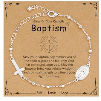 ESPVO Cross Bracelet Gifts for Teenage Girls Christening Baptism First Communion Confirmation Easter Gifts Virgin Mary Rosary Beads Charm Link Chain Jewelry Christian Religious Christmas Presents