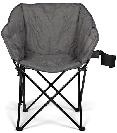 Kampa Tubb Padded Camping Chair with Cup Holder – Comfortable Folding Luxury Outdoor Chair with Heavy Duty Tubular Black Steel Frame, Lightweight & Portable with Carry Bag (Grey)