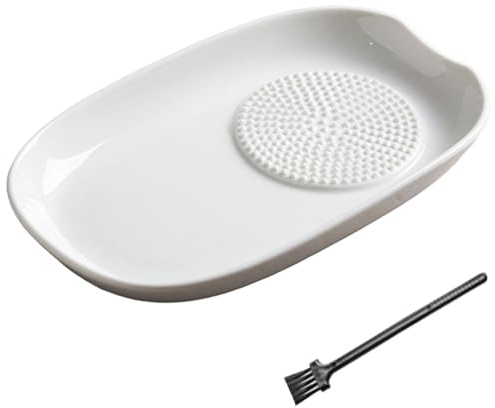 Xoeryoy Plato Rallador de Cerámica - Molinillo Manual Eficiente para Frutas, Verduras y Más, Plato Rallador de Ajo Blanco Suave con Base Antideslizante para Alimentos para Bebés, Cuadrado