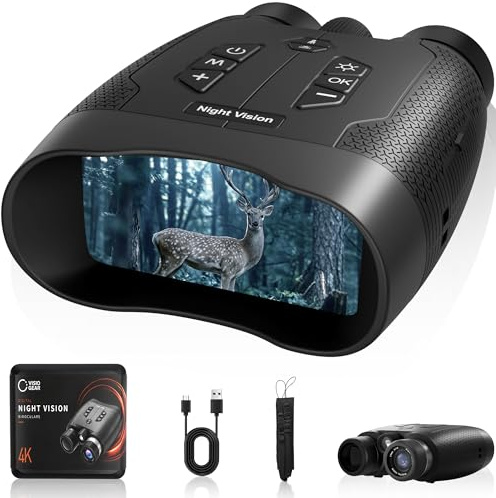VisioGear Gafas de visión nocturna para adultos, prismáticos de visión nocturna 4K con modo de aumento de color IA, grabación de fotos y videos, batería recargable para observación de vida silvestre