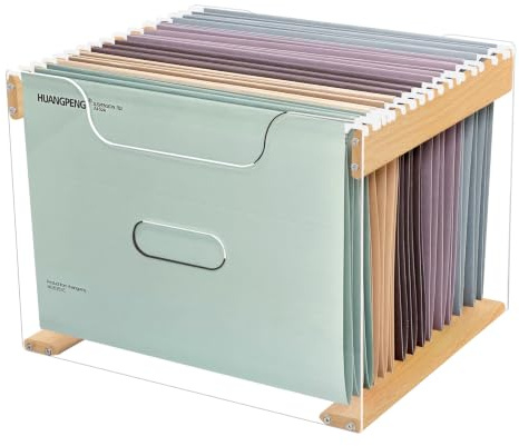 Hotyin Dossiers Suspendus avec Cadre, 15 Dossier Suspendu A4, 5 Couleurs | Cadre de Dossiers Suspendu en Acrylique et Bois, Dossier Suspendus avec Onglets et Inserts
