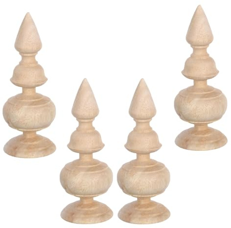 SHINEOFI 4 Pièces Embouts en Bois Sphériques pour Poteaux Décoratifs, Chapeaux de Balustrade en Bois Khaki, Usage Flexible pour Rénovation Maison et Artisanat DIY