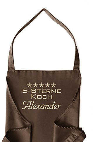 Krings Fashion PREMIUM Schürze - Hochwertige Latzschürze - Fünf Sterne Koch - Einzigartig Bestickt - Individuell anpassbar - Workwear Schürze - Deutsche Marke - Toffee