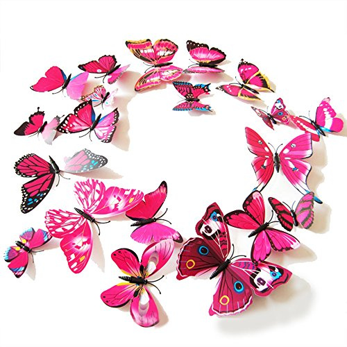 3D Schmetterlinge Blumen 12er Set Dekoration Wandtattoo (Alive (pink))