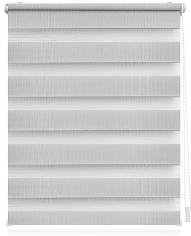 Lichtblick Doppelrollo Blickdicht ohne Bohren Grau 70 cm x 150 cm (B x L) | Duo Rollo, Rollos für Fenster ohne Bohren, Doppelrollo Klemmfix ohne Bohren, Streifen, Klemmträger-Montage, Sichtschutz