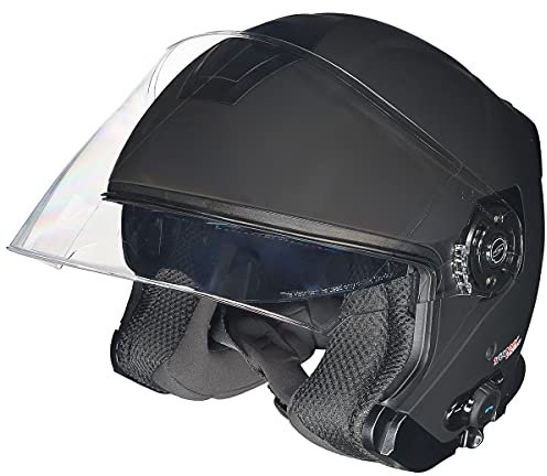 RF-586 Bluetooth Jethelm Motorradhelm Jet Motorrad Roller Bobber Helm rueger, Farbe:Schwarz Matt, Größe:XS (53-54)