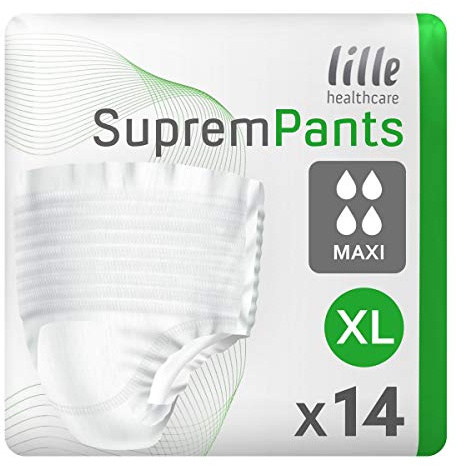 LILLE SupremPants Incontinence Pads, Fast Absorbing Disposable Briefs for Men and Women, Maxi, Heavy Absorption, Size X-Large, Super, 1750ml, Pack of 14