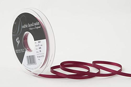 Berisfords Dubbelt ansikte Poly satinband, vinröd, 5 mm