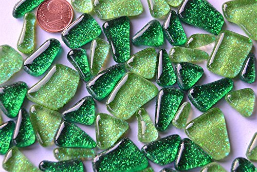 100g Soft-Glas Mosaiksteine unregelmäßig Glitzer Mosaik Glitter (Grünmix)